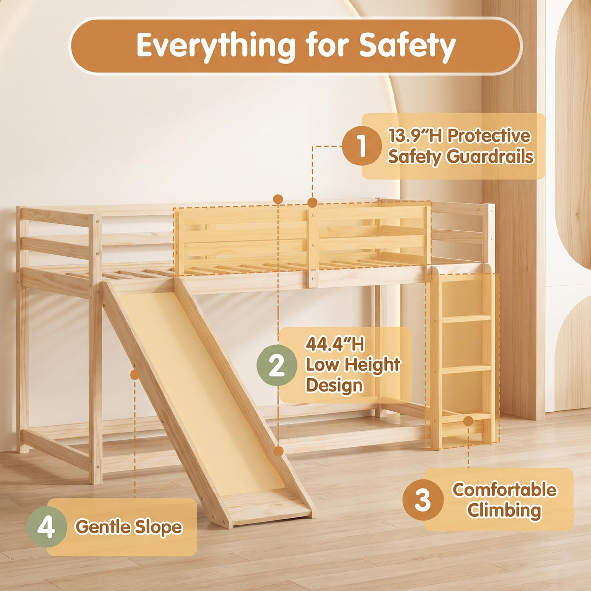 Twin Over Twin Solid Wood Bunk Bed with Slide and Ladder T96912