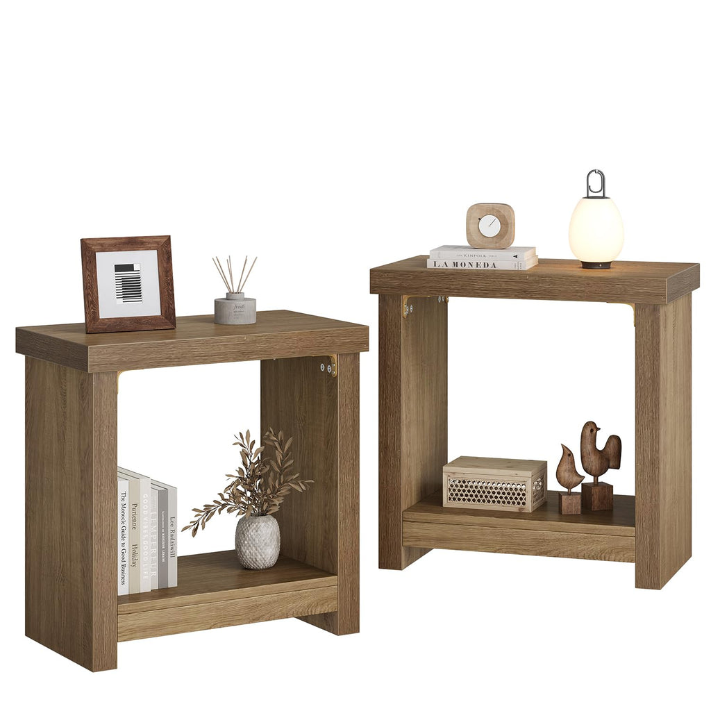Brown Set of 2 End Tables with Storage Shelves C3590