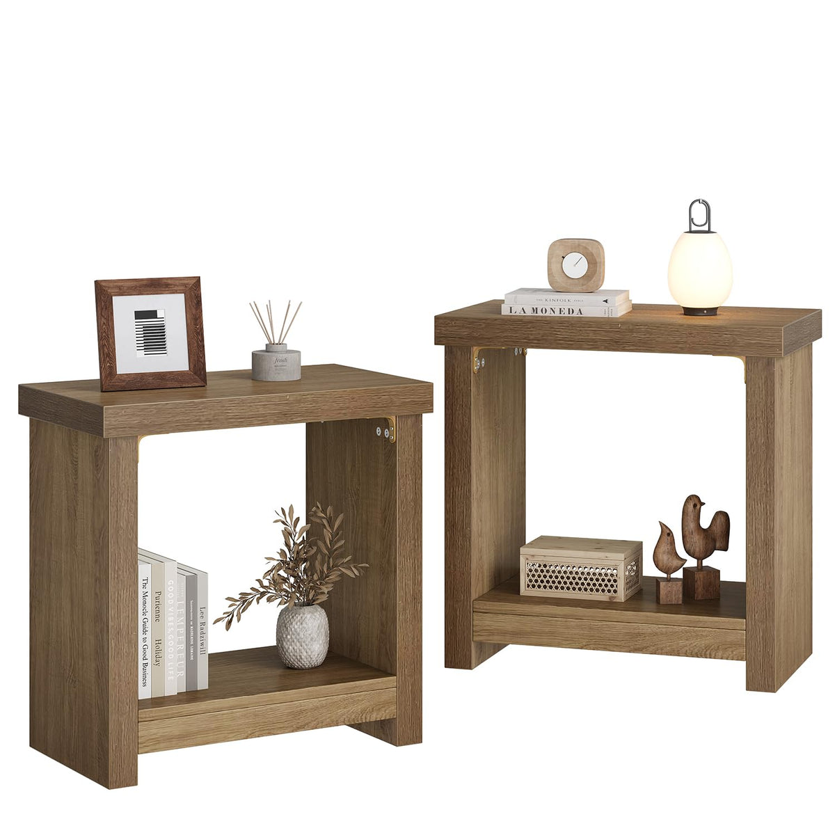 Brown Set of 2 End Tables with Storage Shelves C3590