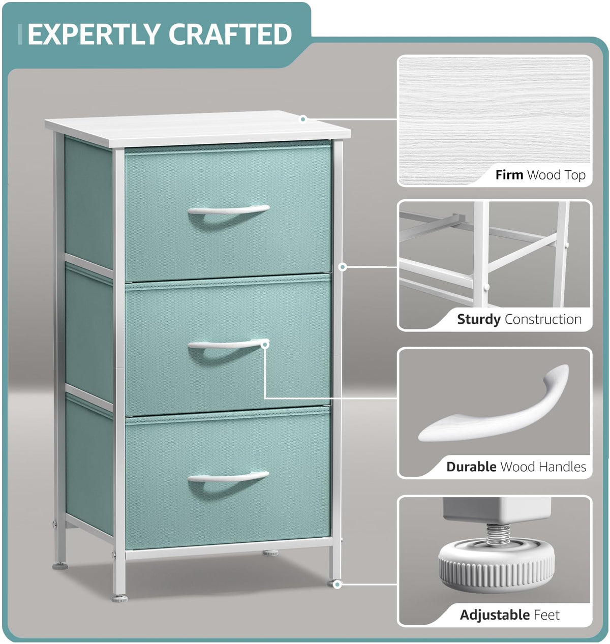 Aqua 3 Drawer Nightstand U7211