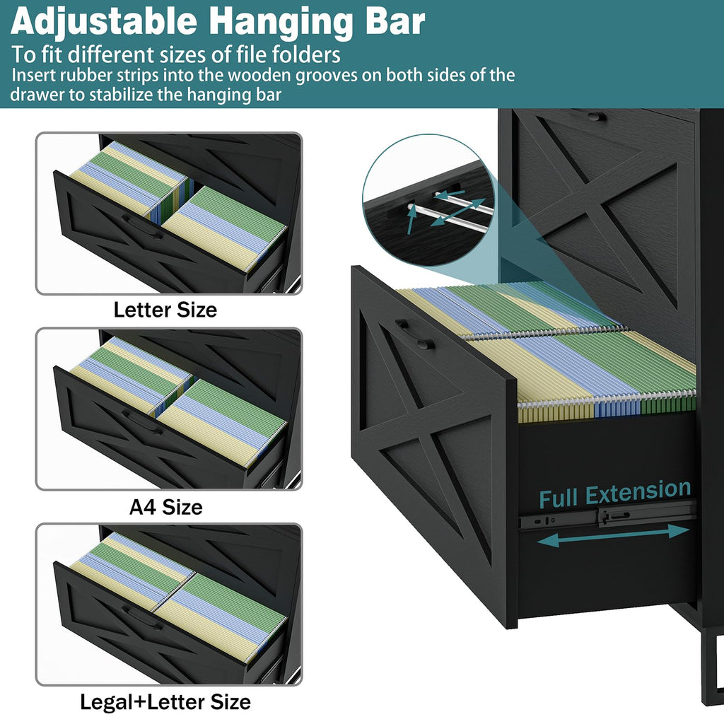 2 Drawer Black File Cabinet with Charging Station S18127