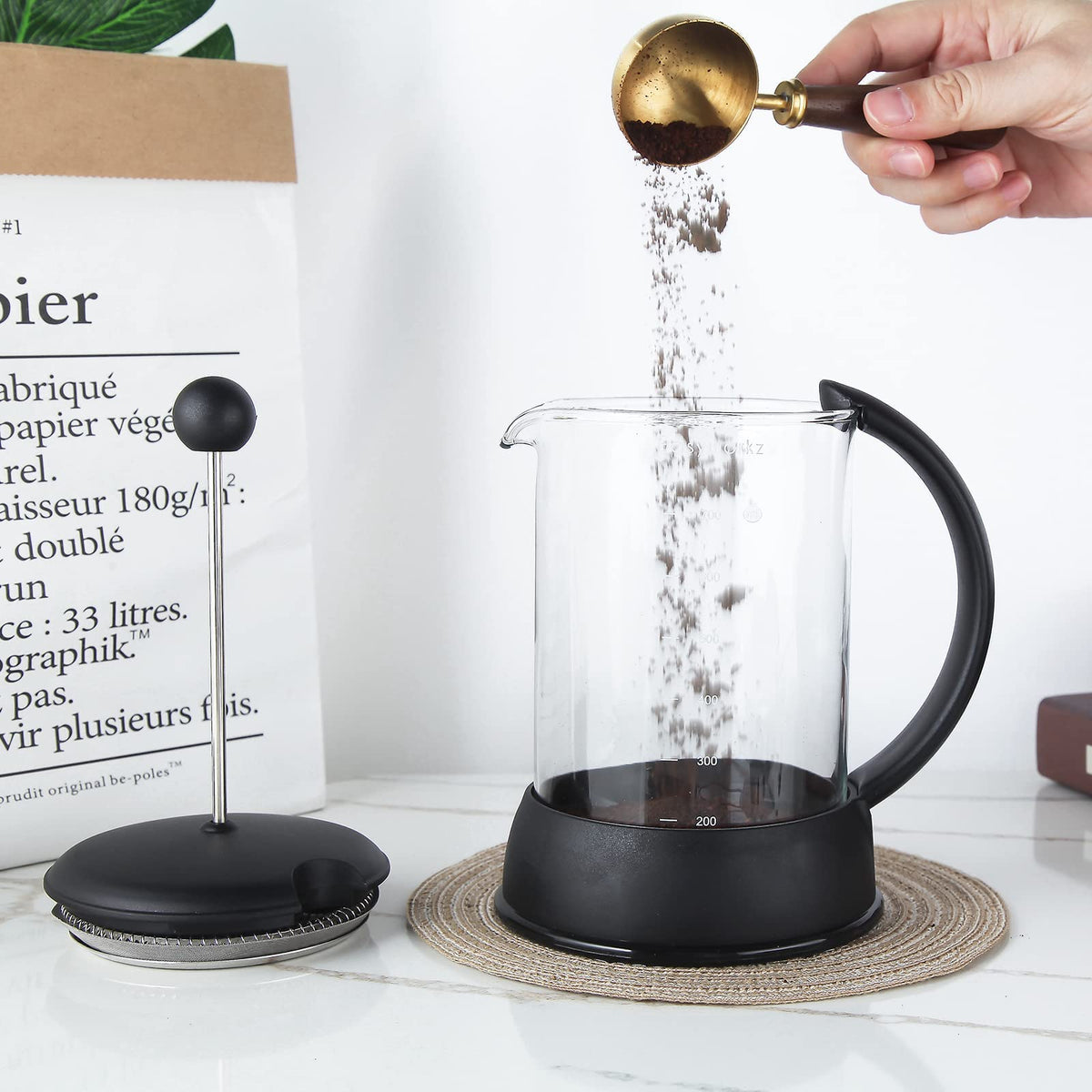 12 oz French Press Coffee Tea Maker with 10g Measuring Spoon M2894