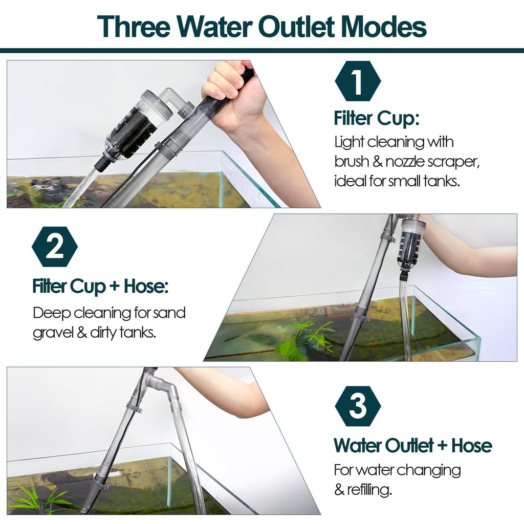 Electric Aquarium Gravel Cleaner, 528GPH Fish Tank Vacuum, 5-in-1 Sand Washer Water Changer Kit B582