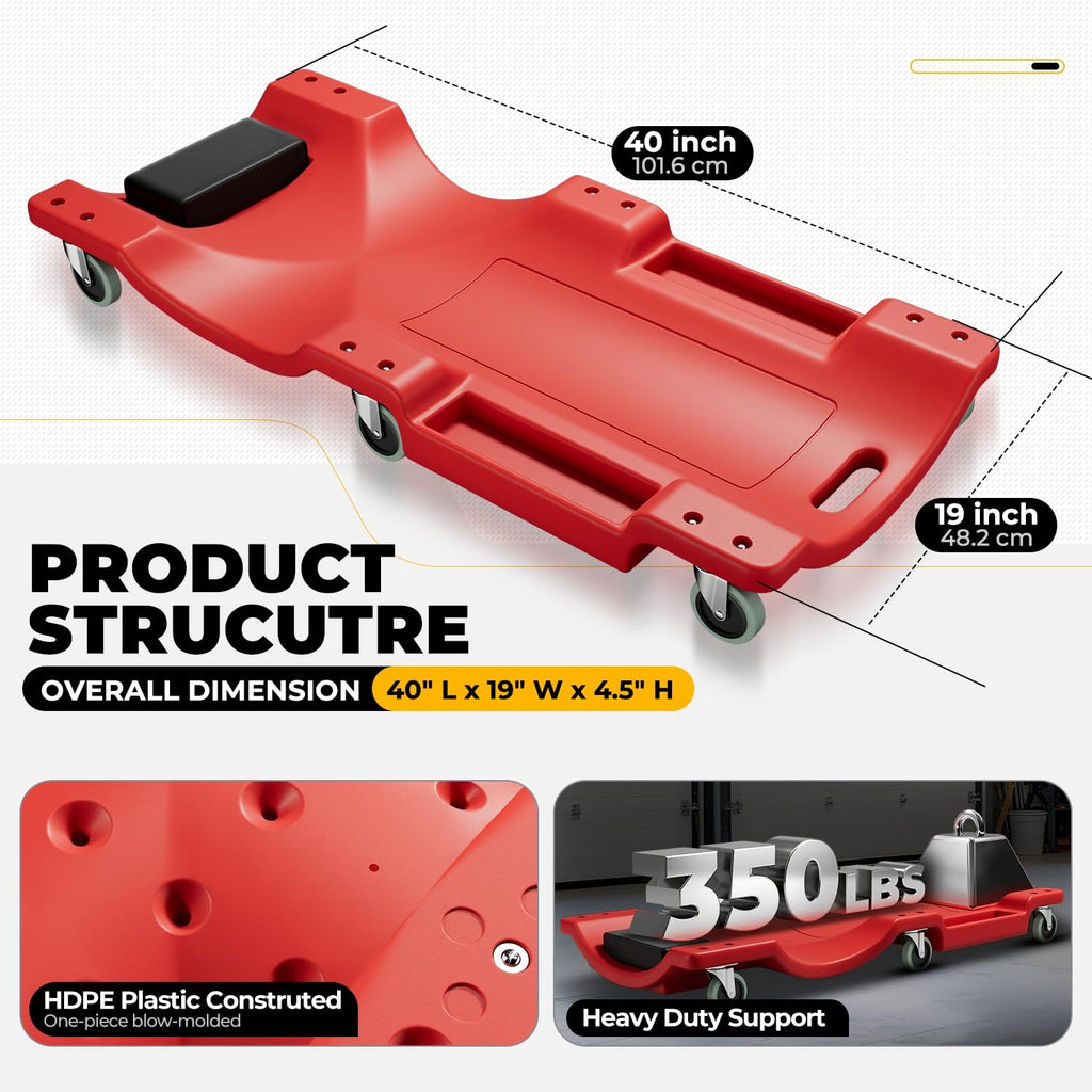 40 in Low-Profile Rolling Mechanic Creeper, Red G657186