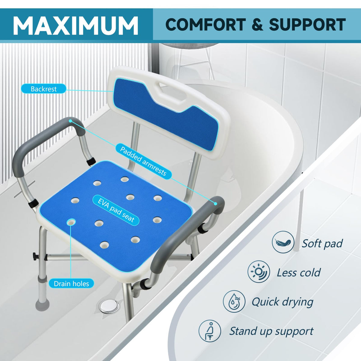 Adjustable Shower Chair with Arms and Back Z422004