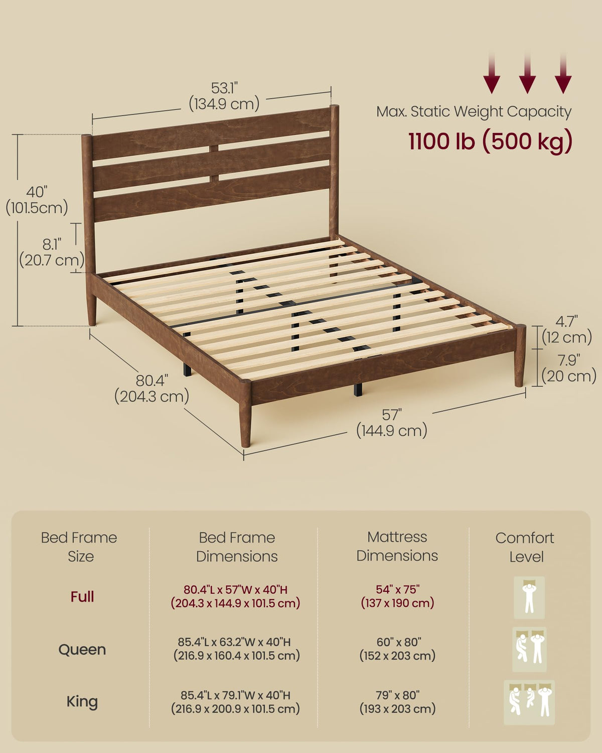 Full Wood Platform Bed with Headboard Storage Shelf B595