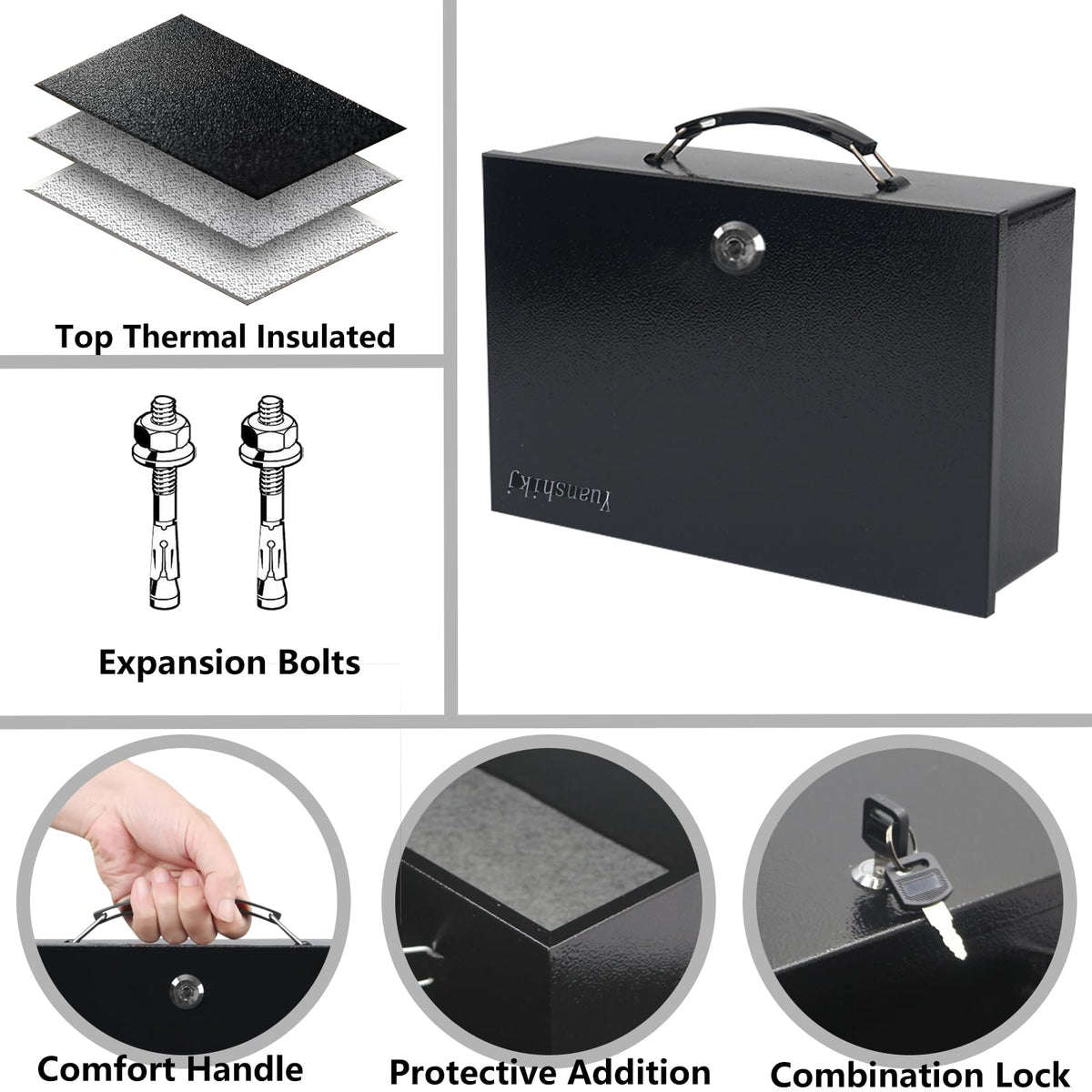 Fireproof Key Lock Steel Security Safe Box, 0.38 Cu Ft, Black V75618