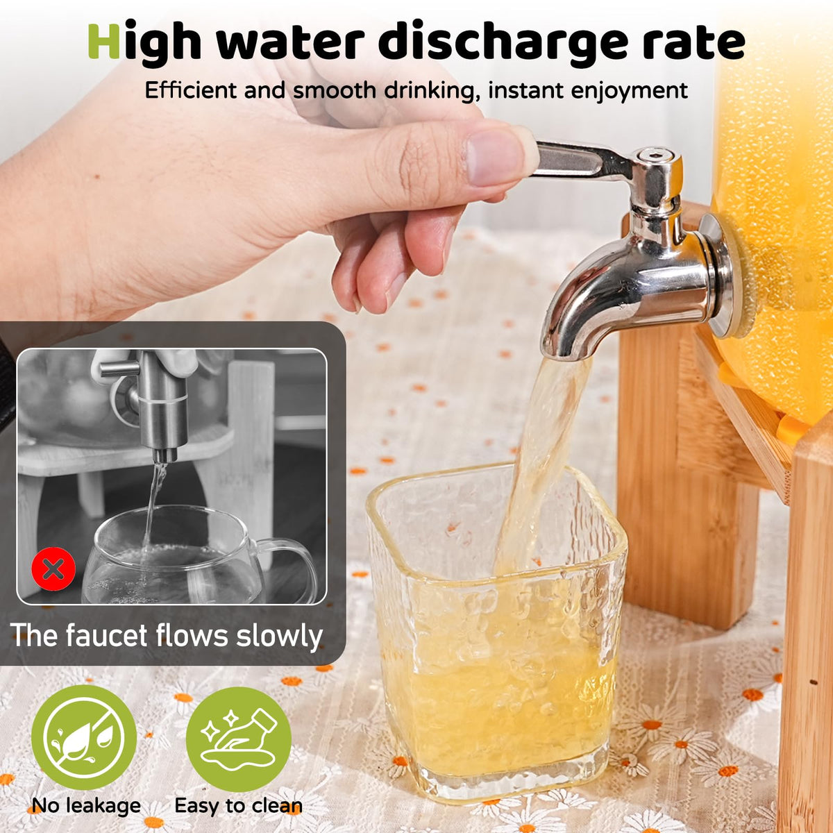 2.2 Gallon Glass Beverage Dispenser with Wood Stand and Stainless Steel Spigot H30534