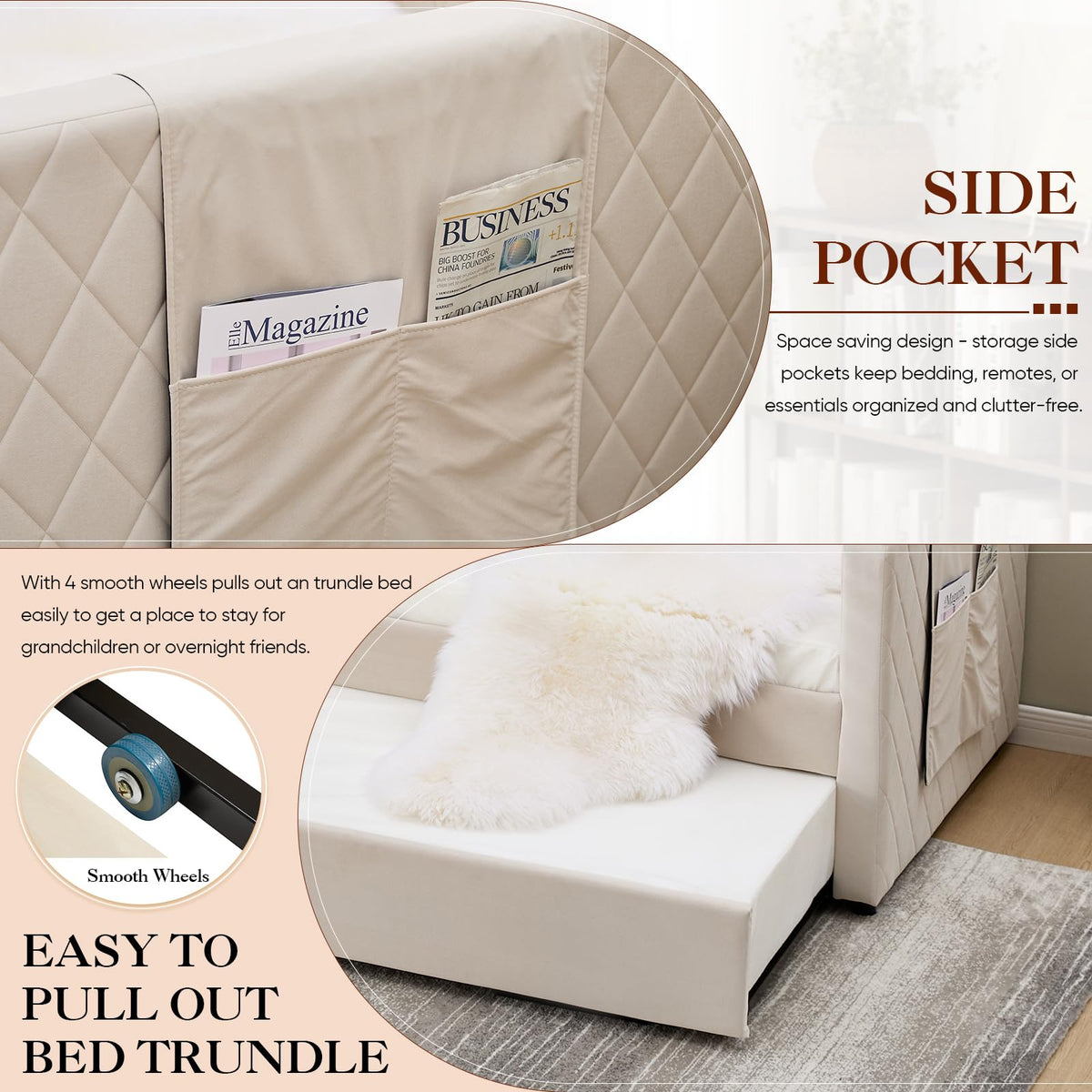 Twin Size Velvet Upholstered Daybed with Trundle E95996