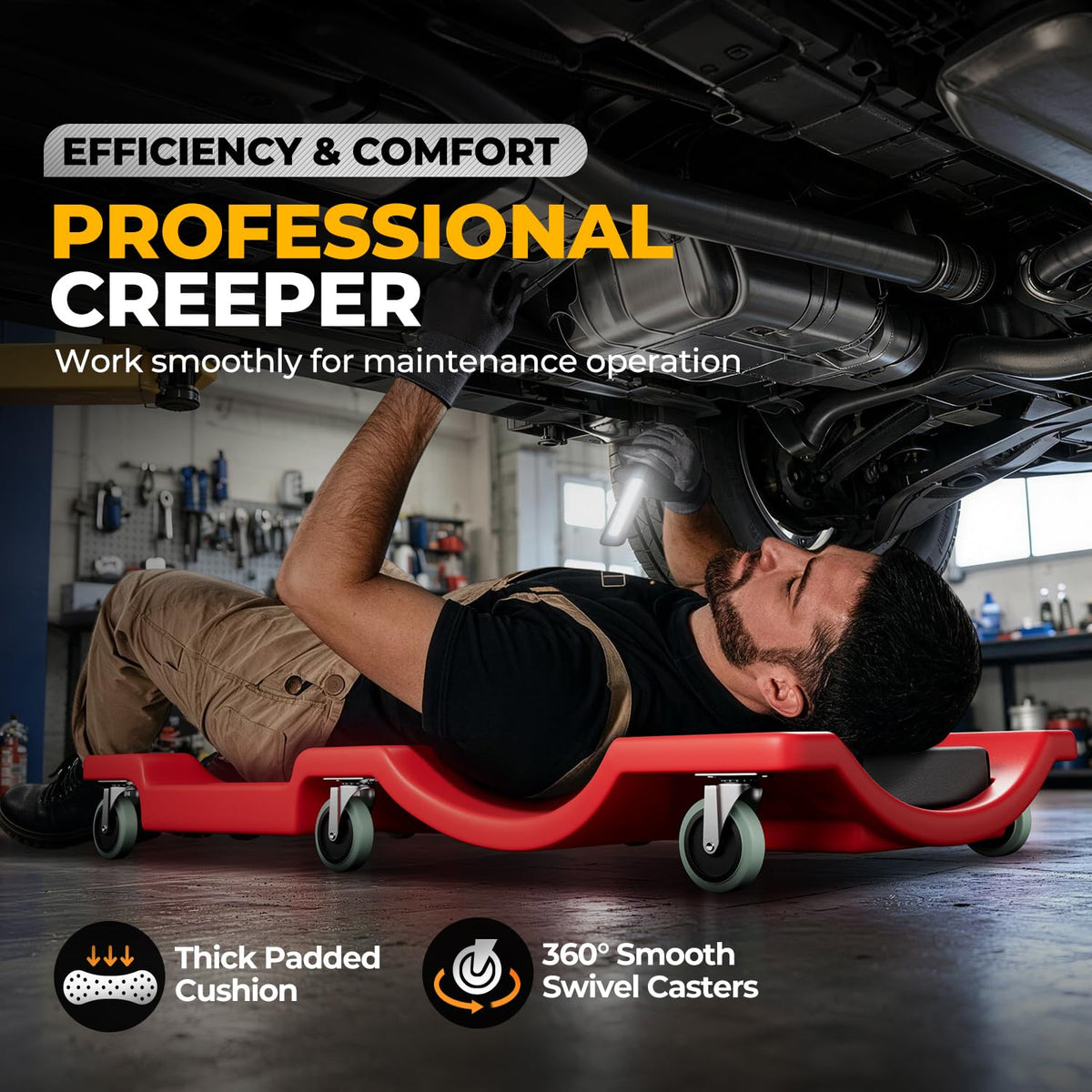 40 in Low-Profile Rolling Mechanic Creeper, Red G657186