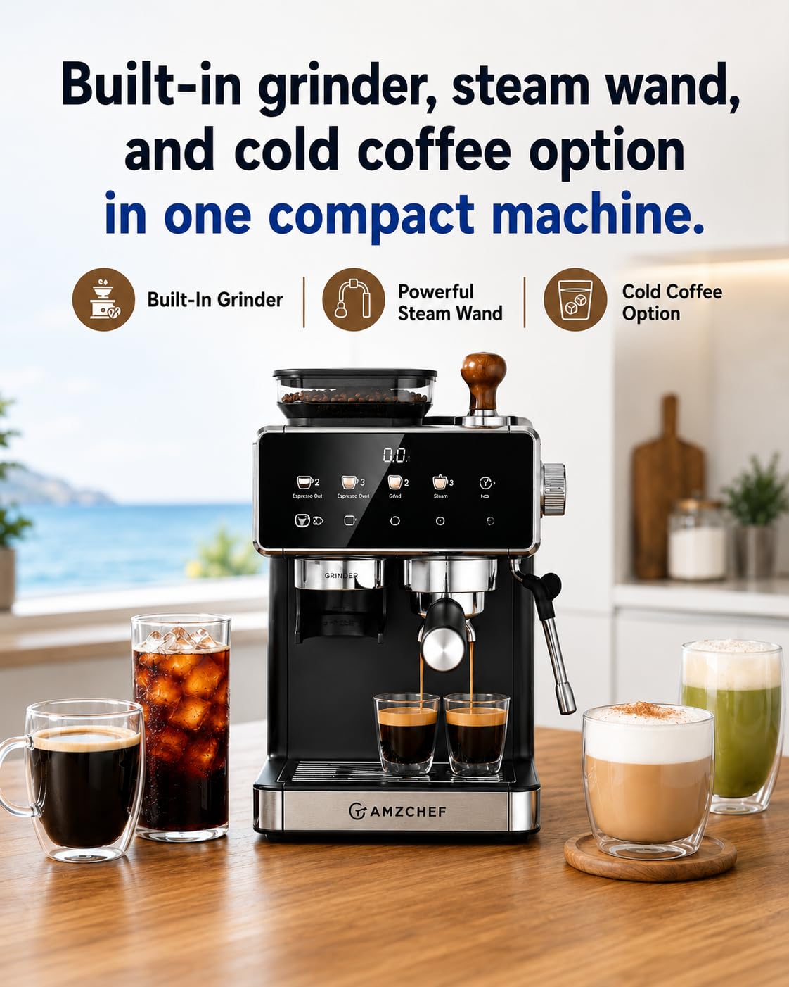 Black 20 Bar Espresso Machine with Grinder V465408