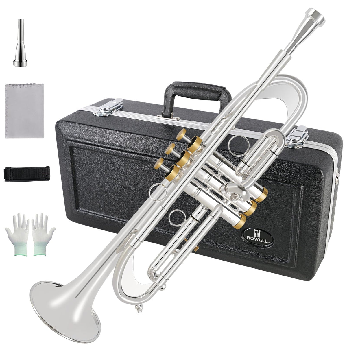 Bb Trumpet Brass Instruments Set with 7C Mouthpiece, Cloth and Gloves U6315