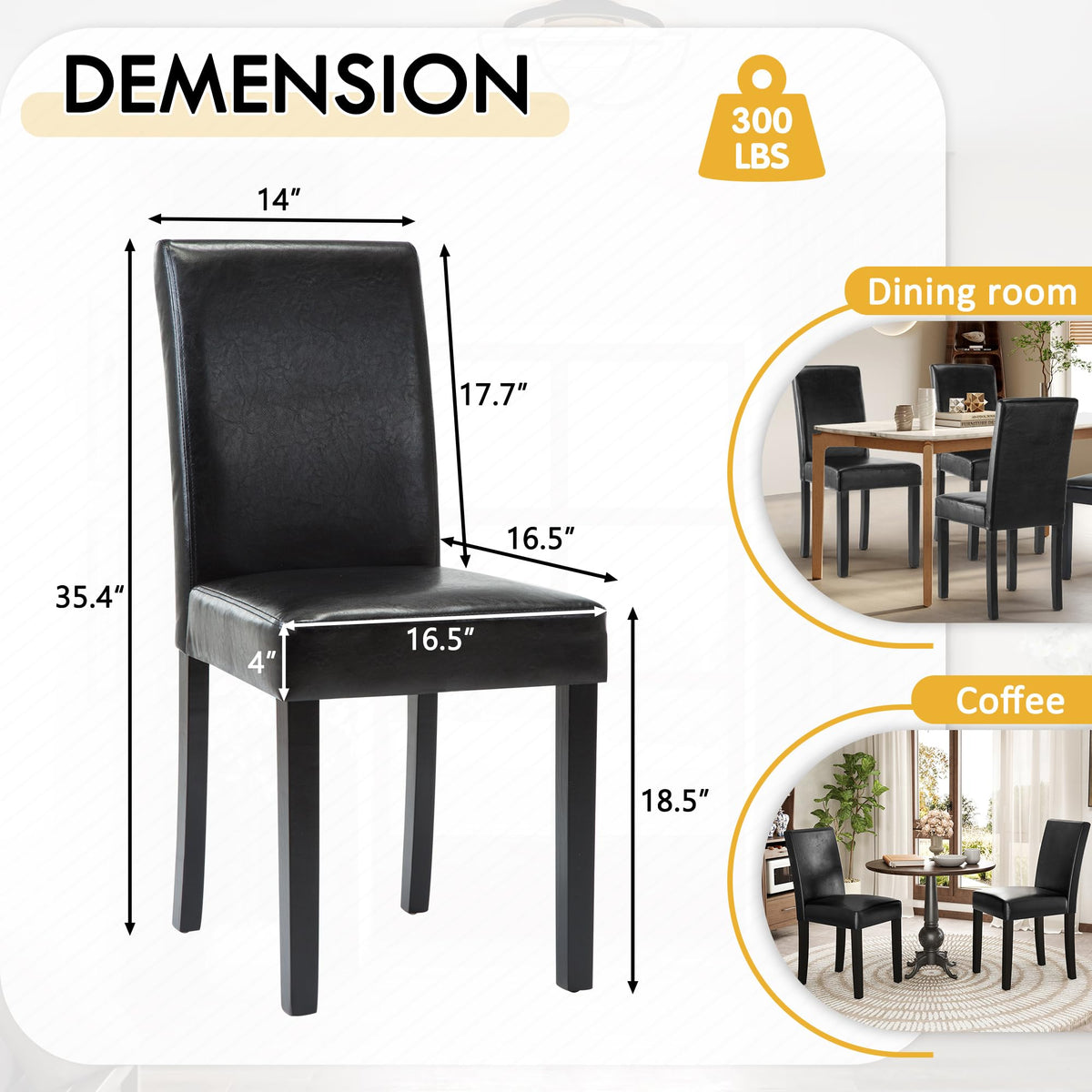 Black PU Leather Upholstered Dining Chairs Set of 6 Z327529