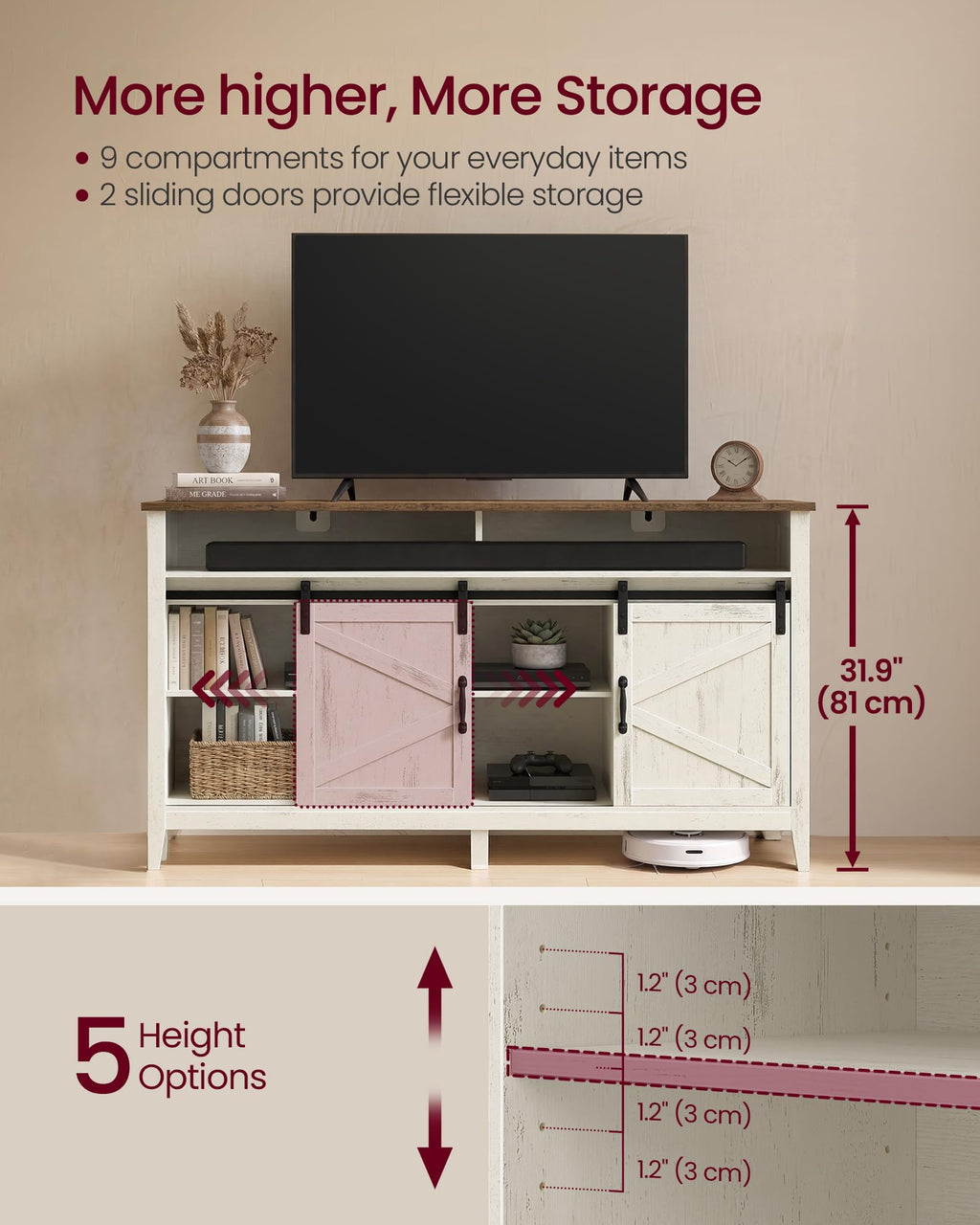 Tall Farmhouse TV Stand with Door C382