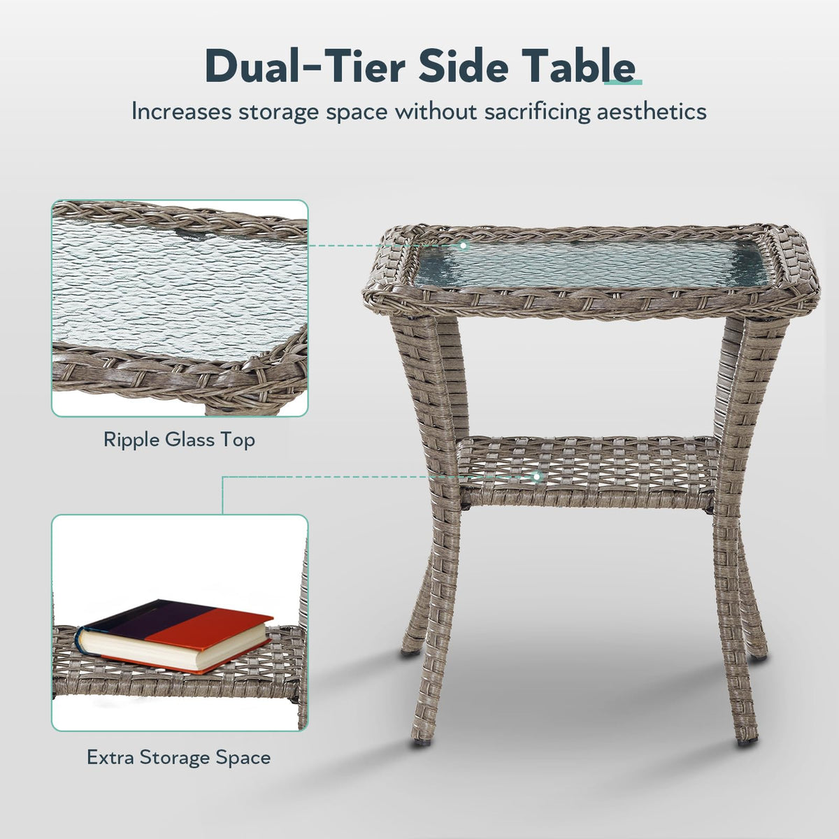 6 Piece Grey Wicker Patio Furniture Set with Blue Cushion F8045