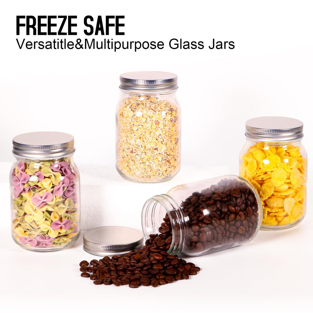 16oz Regular Mouth Glass Mason Jars with Airtight Lids, 4 Pack V159