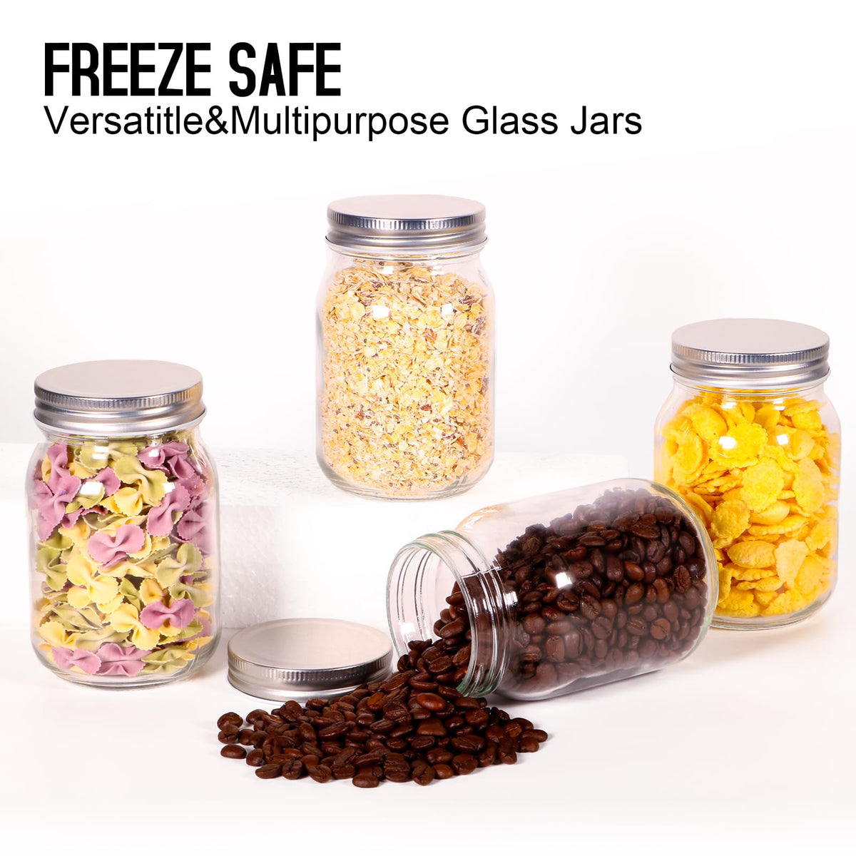16oz Regular Mouth Glass Mason Jars with Airtight Lids, 4 Pack V159