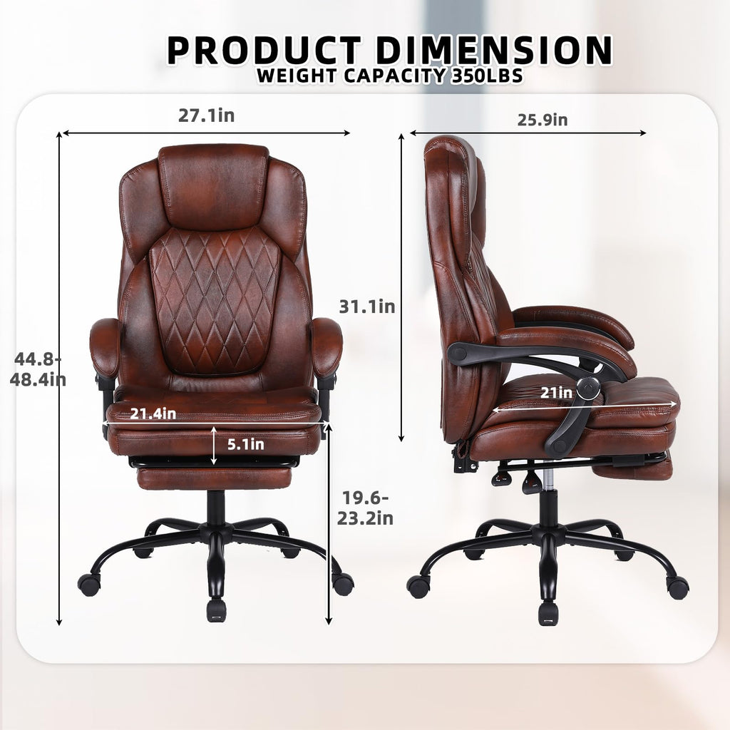 Big and Tall Ergonomic High Back PU Leather Reclining Office Chair with Footrest O2187