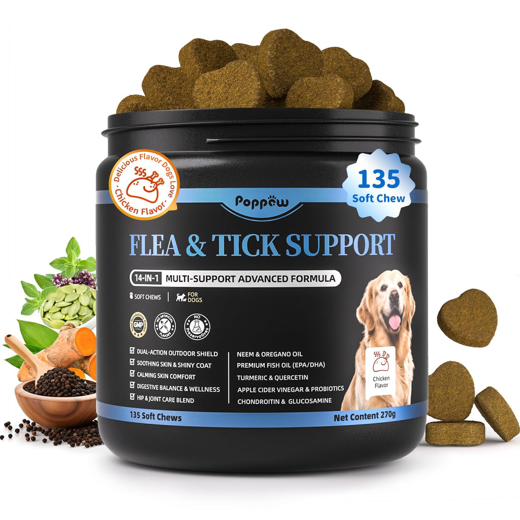 Chicken Flavor Flea and Tick Chewable Dog Supplement 135 Count B1757