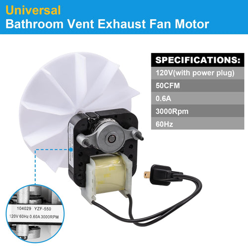 120V 50CFM Bathroom Exhaust Fan Motor with Blower Wheel X8138