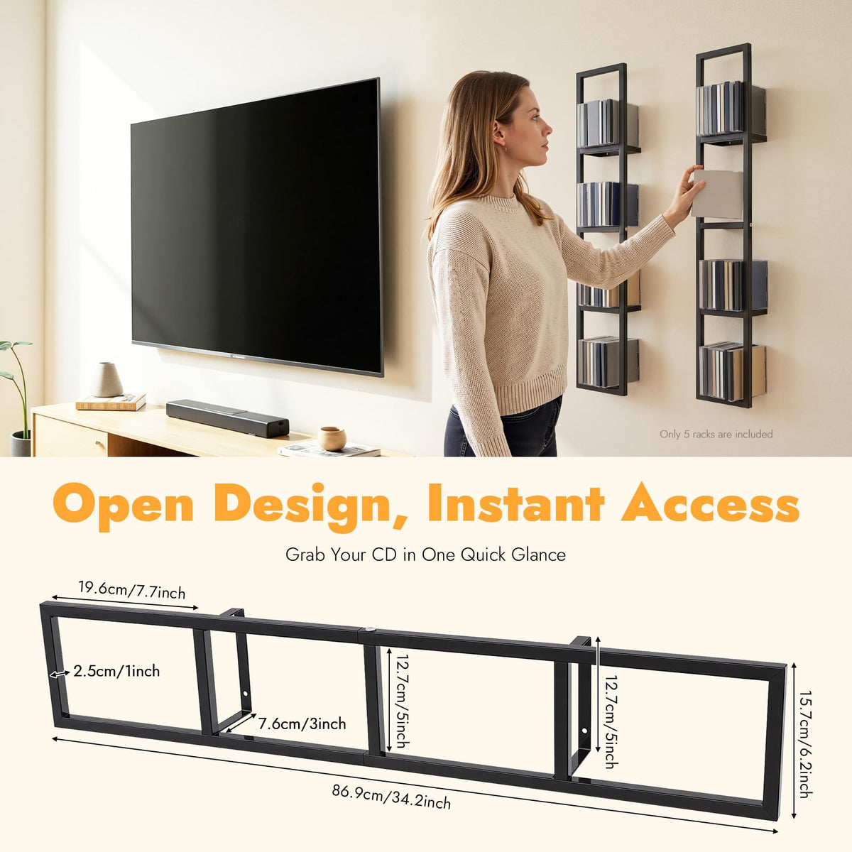 5Pcs Wall Mount Media Storage Rack O749475