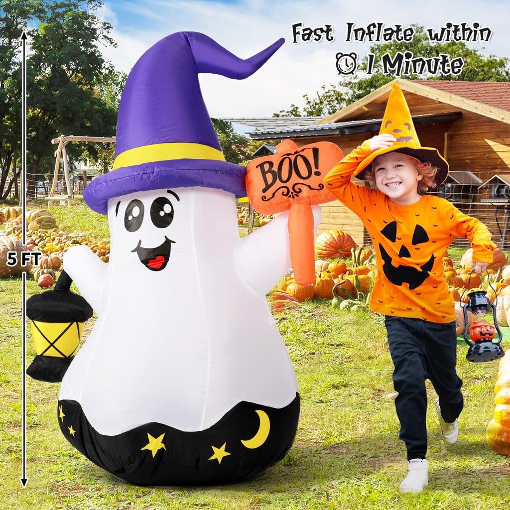 5 FT Halloween Inflatables Ghost with Built-in LEDs G268