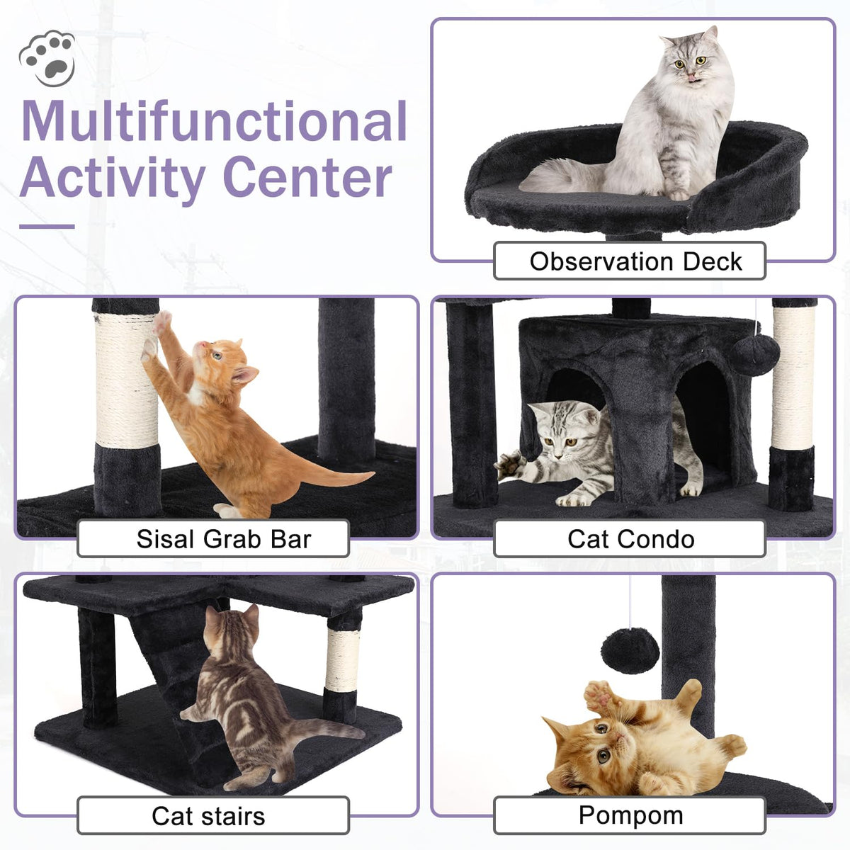 70 Inches Multi-Level Cat Tree with Litter Box Enclosure Dark Gray L75888