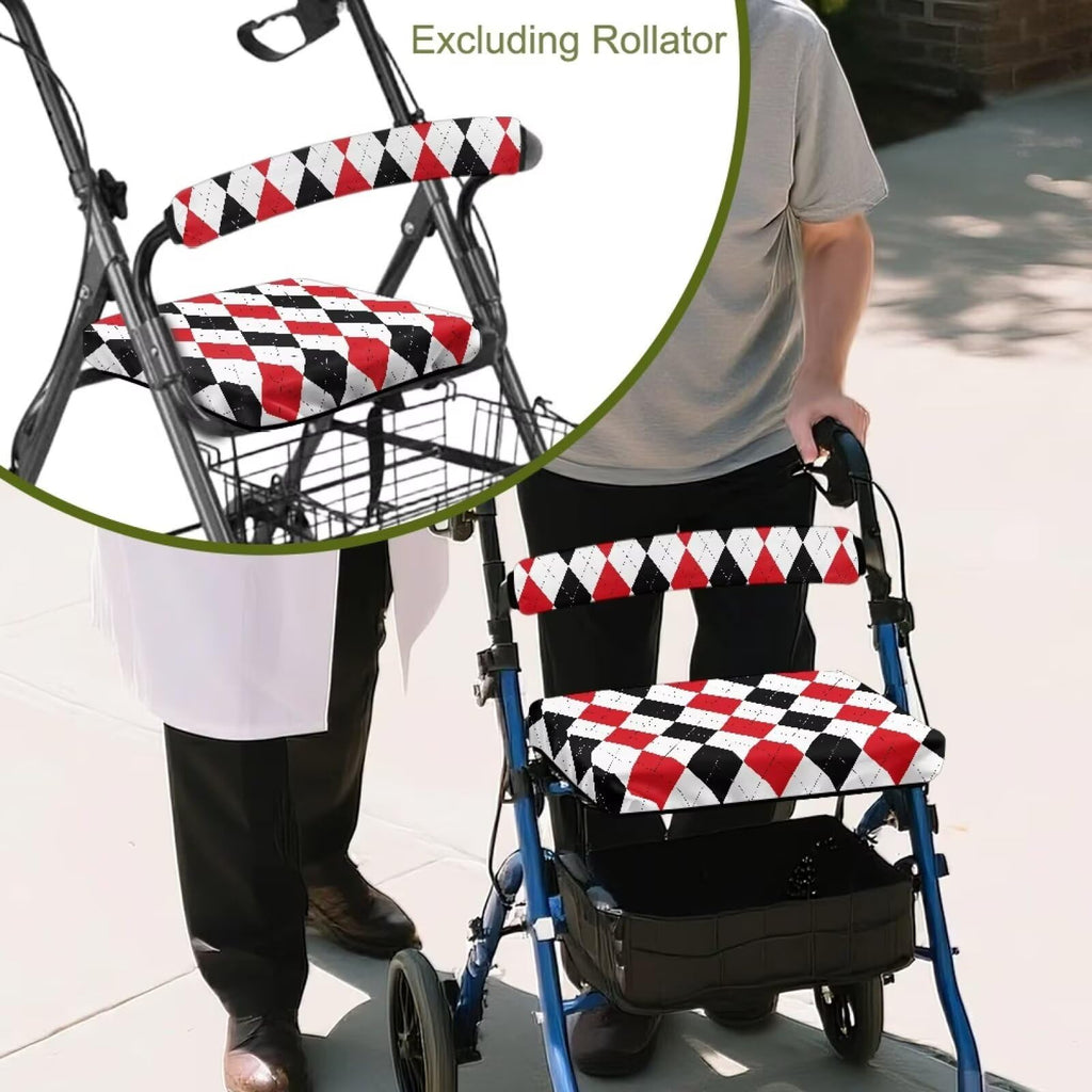 Red Diamond Pattern Rollator Walker Seat & Backrest Covers Set M869585