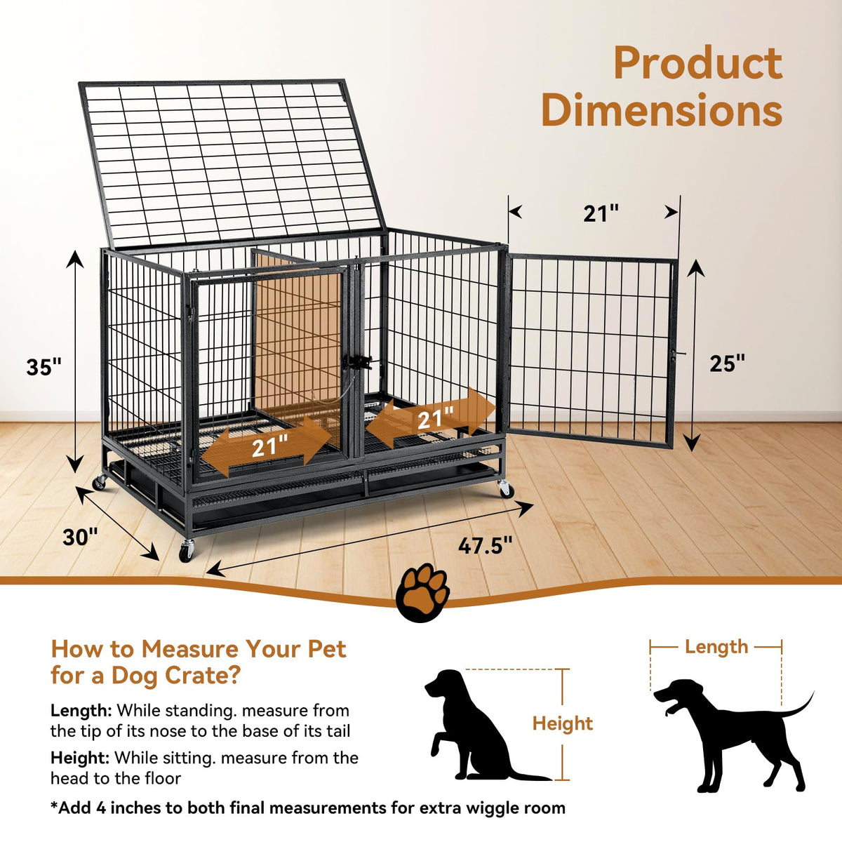 48inch Metal Wire Dog Crate with Divider D290