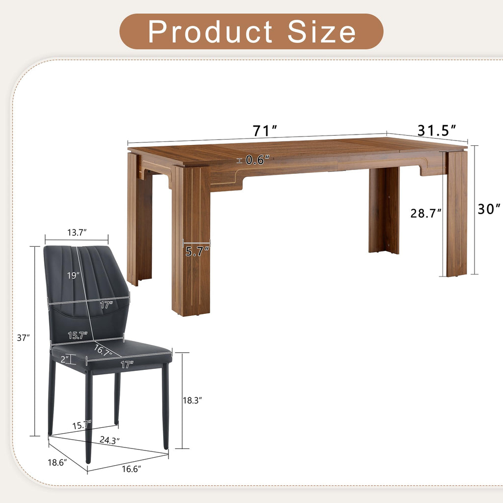 71" Farmhouse Dining Table Set for 8 with PU Leather Chairs C463403