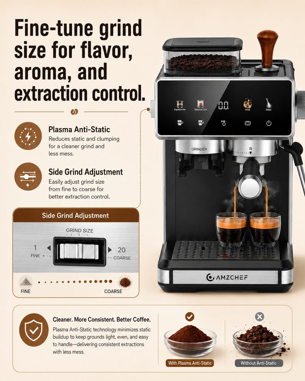 Black 20 Bar Espresso Machine with Grinder V465408