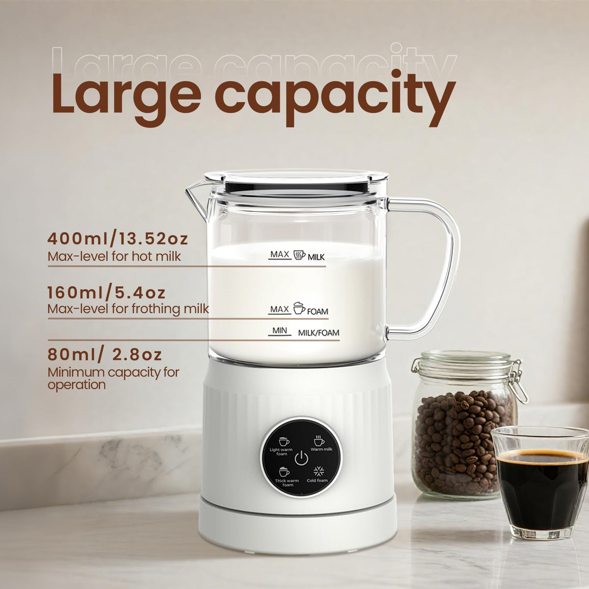 4-in-1 Electric Milk Frother and Steamer 13.52oz H5089