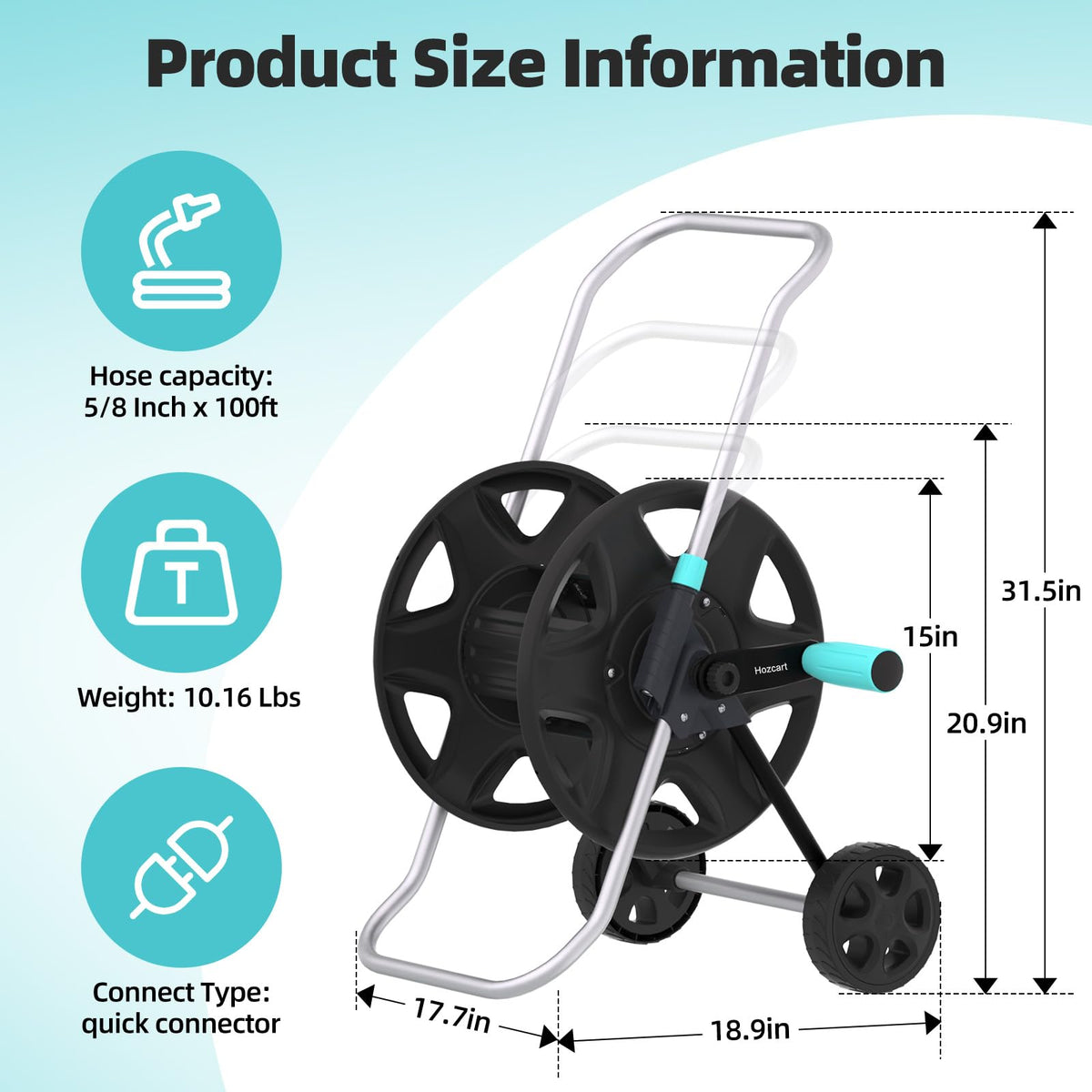 Metal Heavy Duty Garden Hose Reel Cart with Wheels I973608