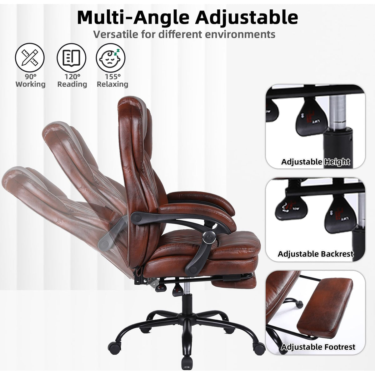 Big and Tall Ergonomic High Back PU Leather Reclining Office Chair with Footrest O2187