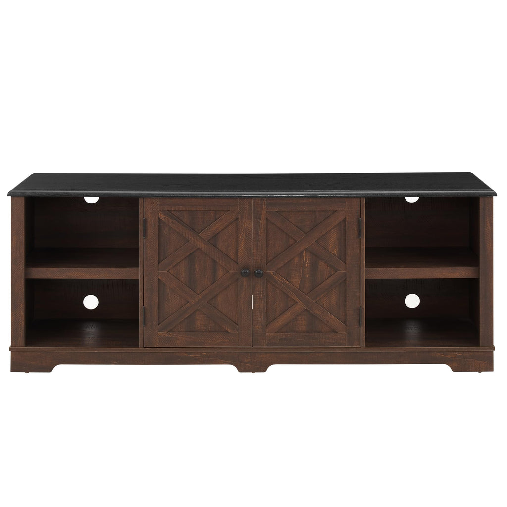Espresso and Black TV Media Stand with Open Shelves and Closed Cabinets Y51999