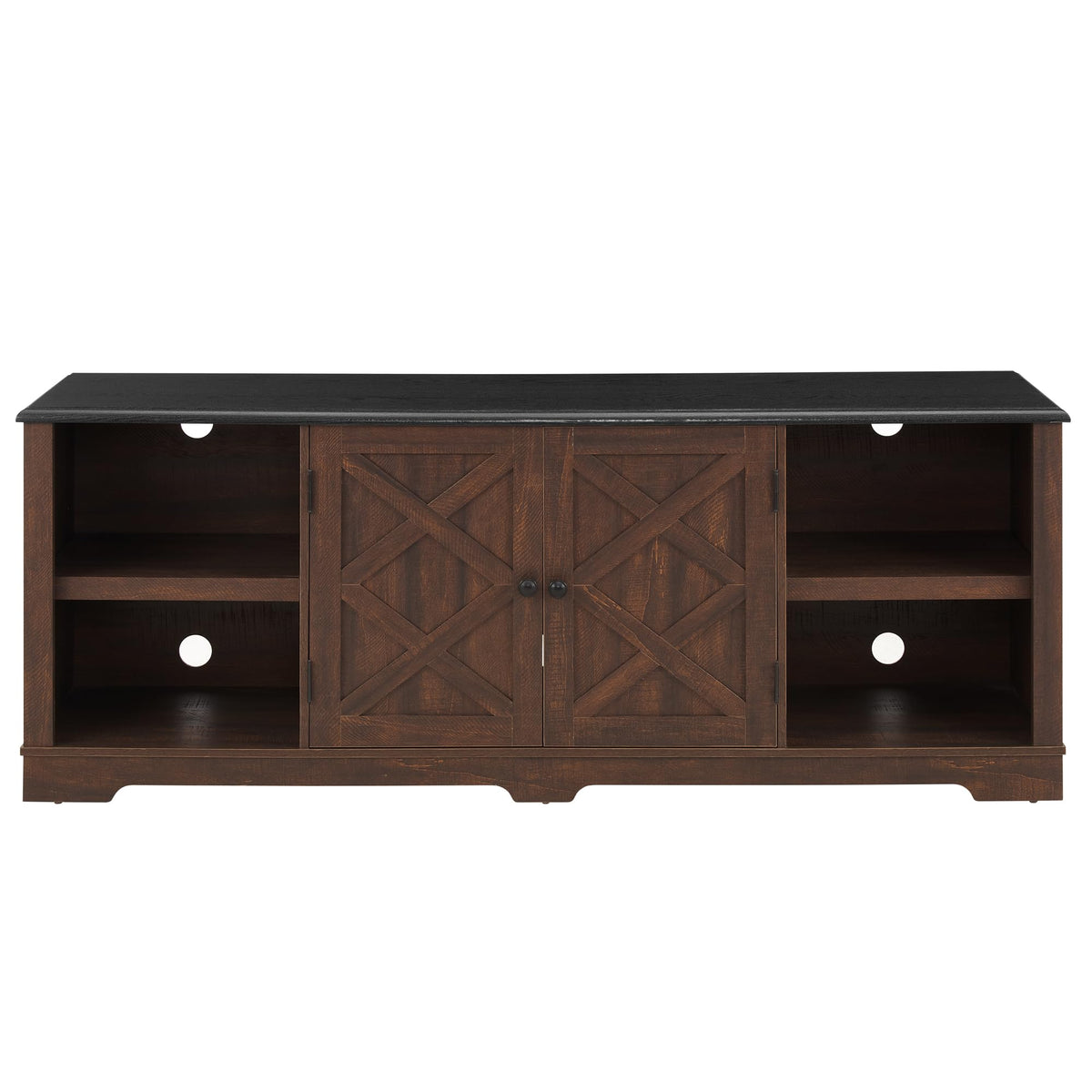 Espresso and Black TV Media Stand with Open Shelves and Closed Cabinets Y51999