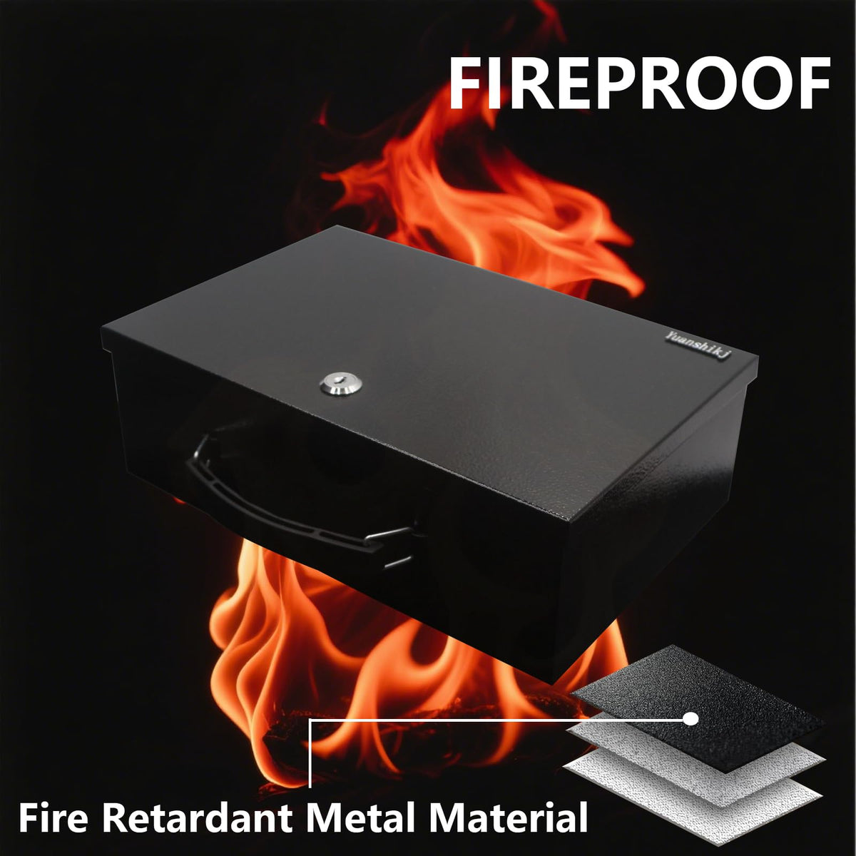 Fireproof Key Lock Steel Security Safe Box, 0.38 Cu Ft, Black V75618