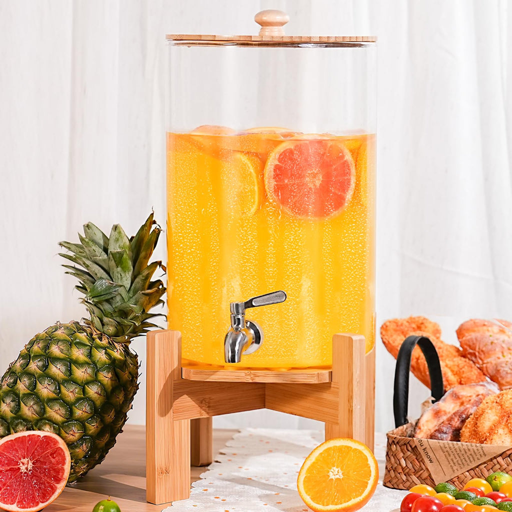 2.2 Gallon Glass Beverage Dispenser with Wood Stand and Stainless Steel Spigot H30534