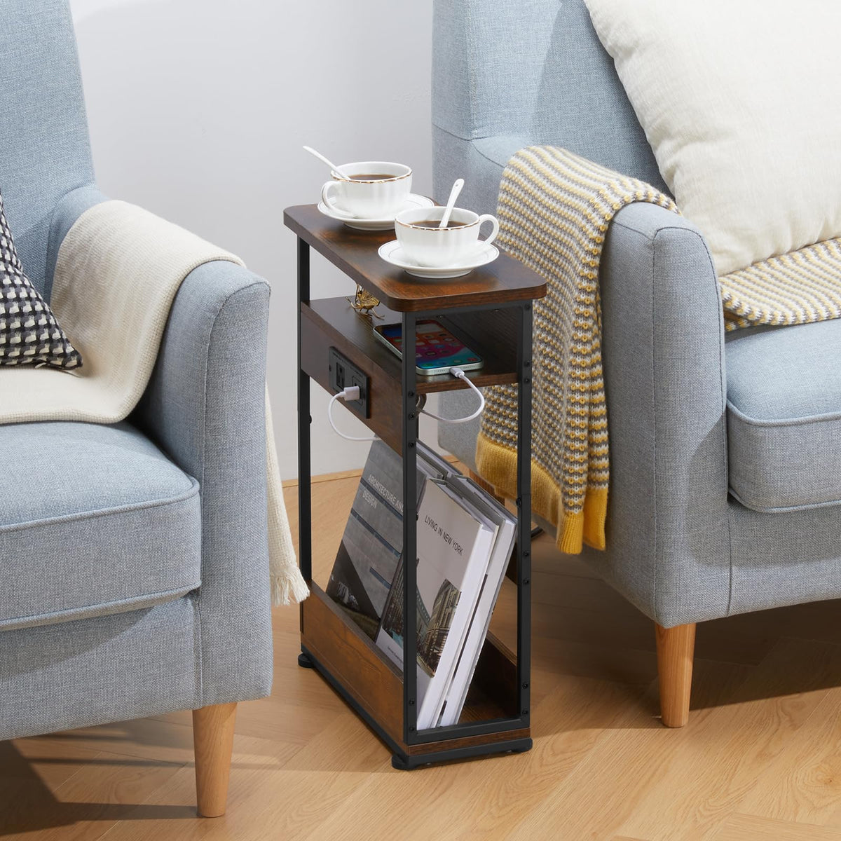 Narrow Side Table with Charging Station S1970
