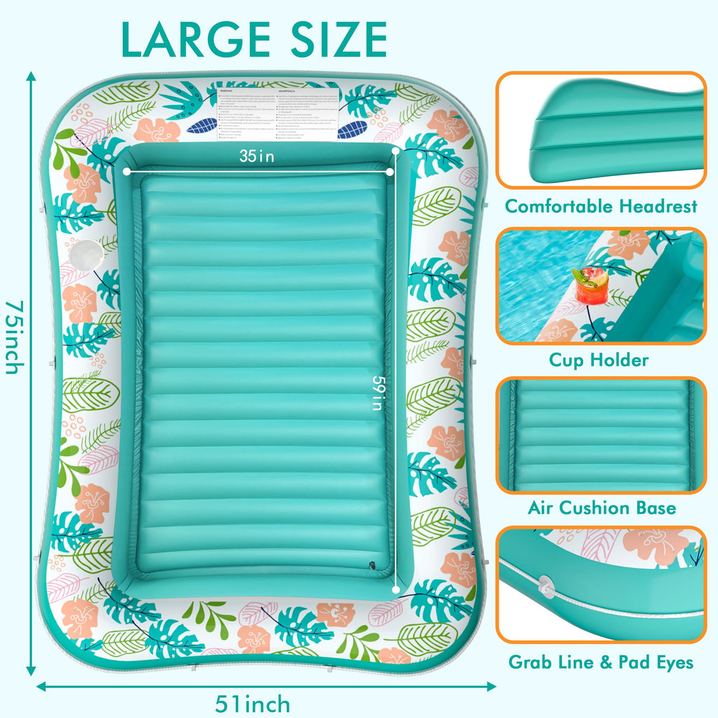 Inflatable Tanning Pool Lounger 75" x 51" Green O654072