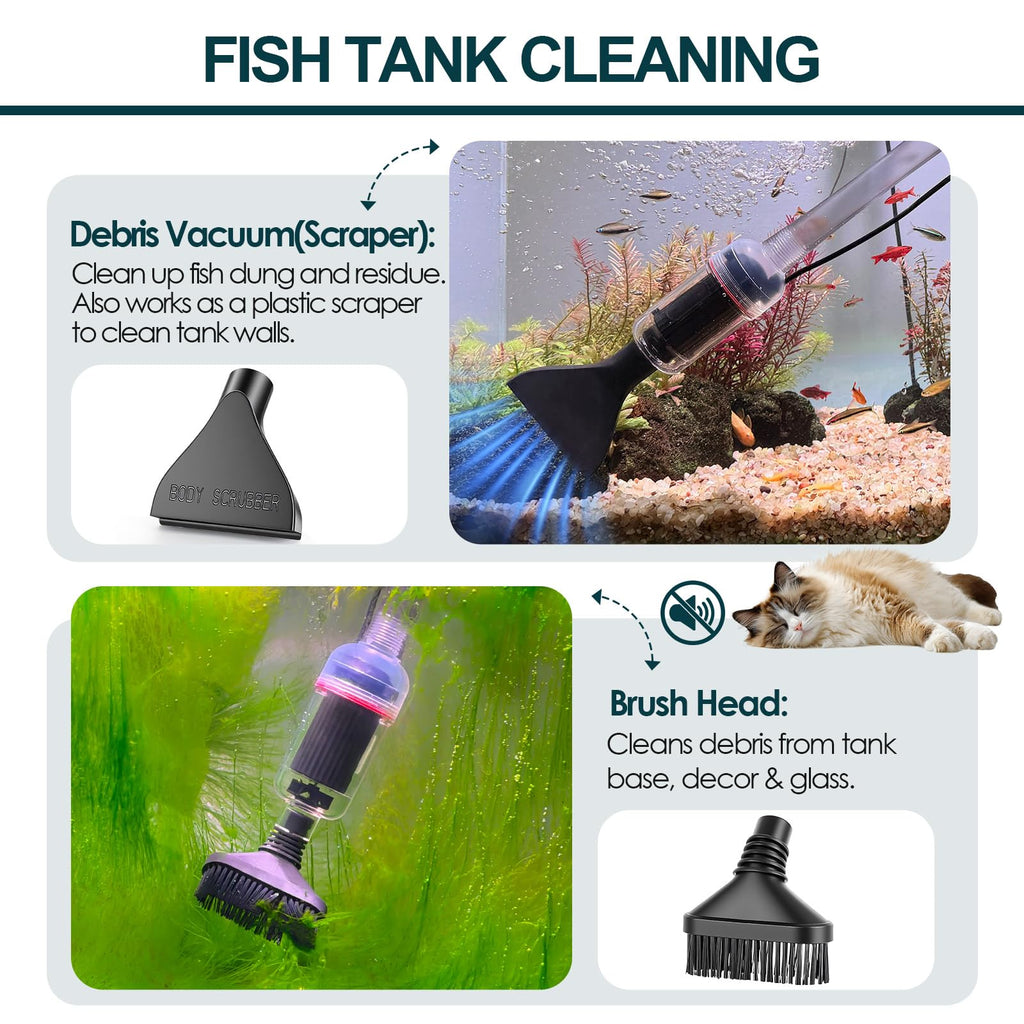 Electric Aquarium Gravel Cleaner, 528GPH Fish Tank Vacuum, 5-in-1 Sand Washer Water Changer Kit B582
