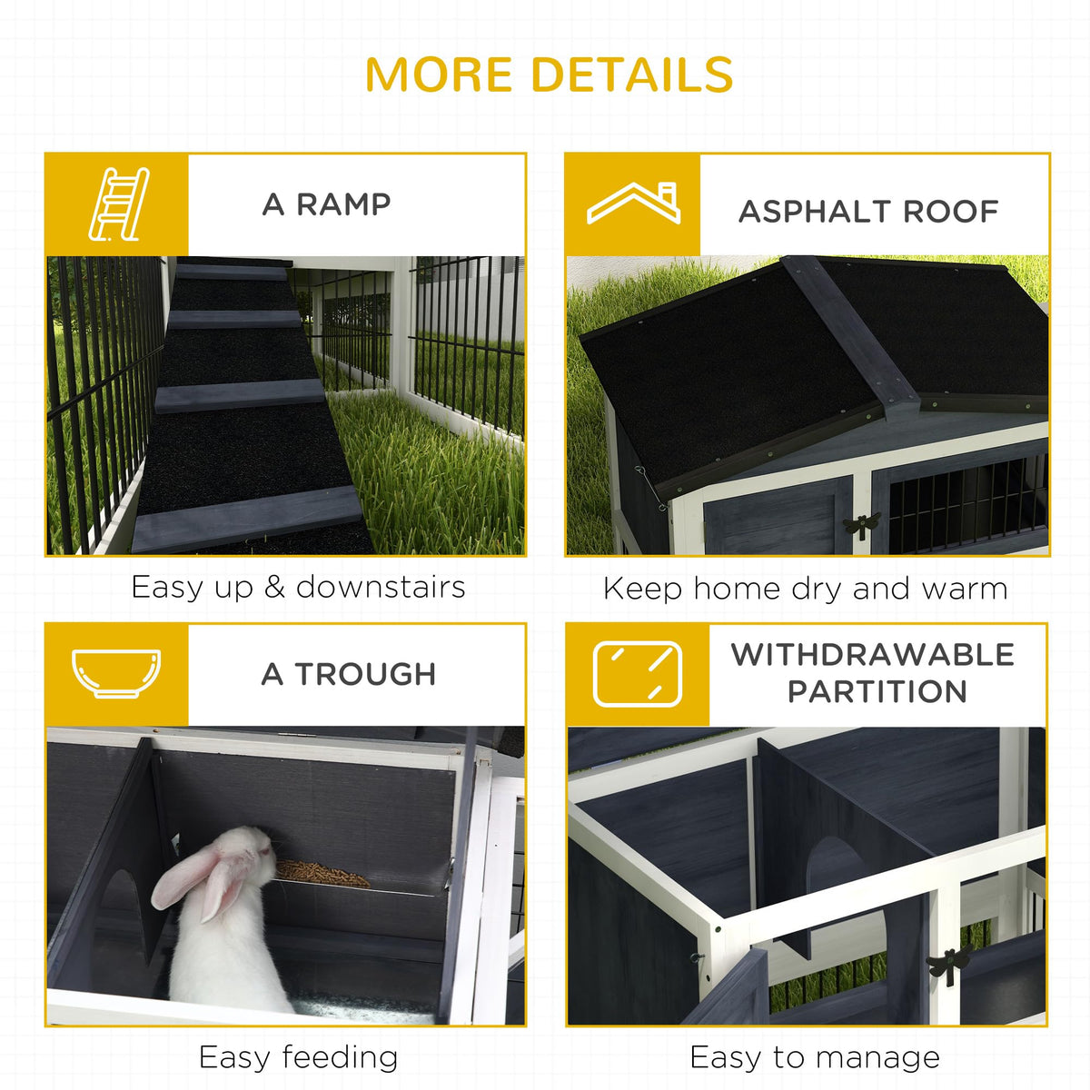 2 Levels Outdoor Rabbit Hutch Dark Gray J747313