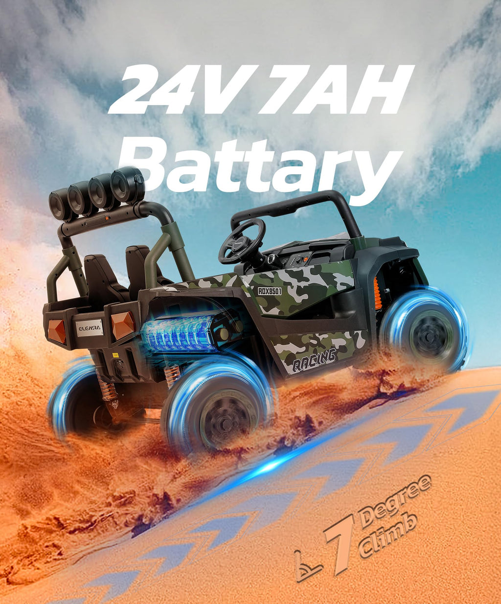 2 Seater 24V Battery Powered Ride on Car with Remote Control, Camouflage Green T91811