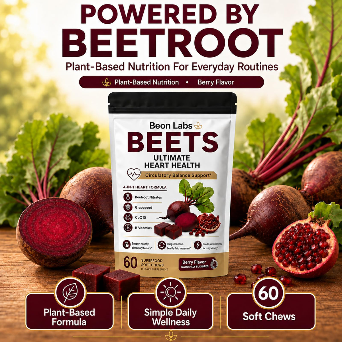 Beetroot Chews with CoQ10 & Grape Seed Extract, 60 Chews J858