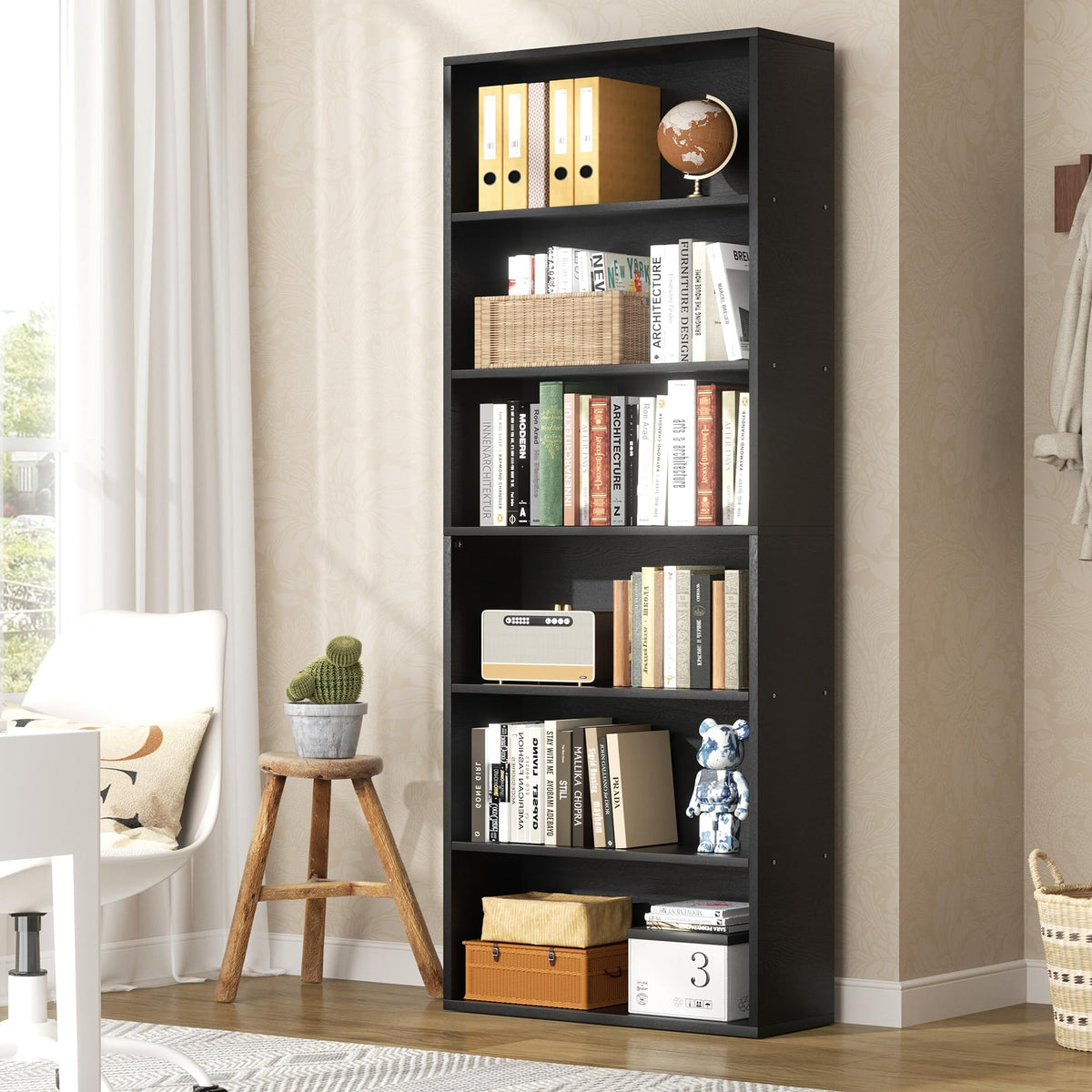 Black 6 Tier 71 Inch Bookshelf X7678