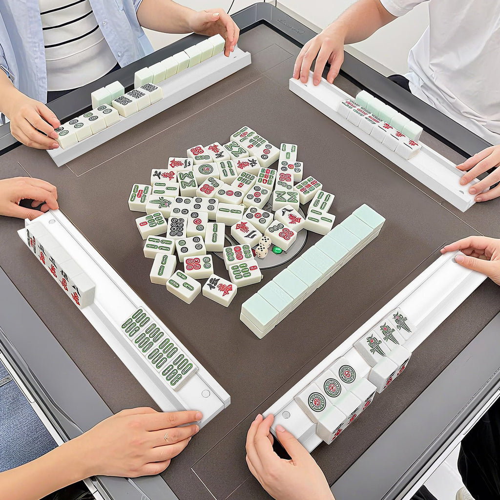 Pine Wood Mahjong Racks with Pushers Set of 4 A50032