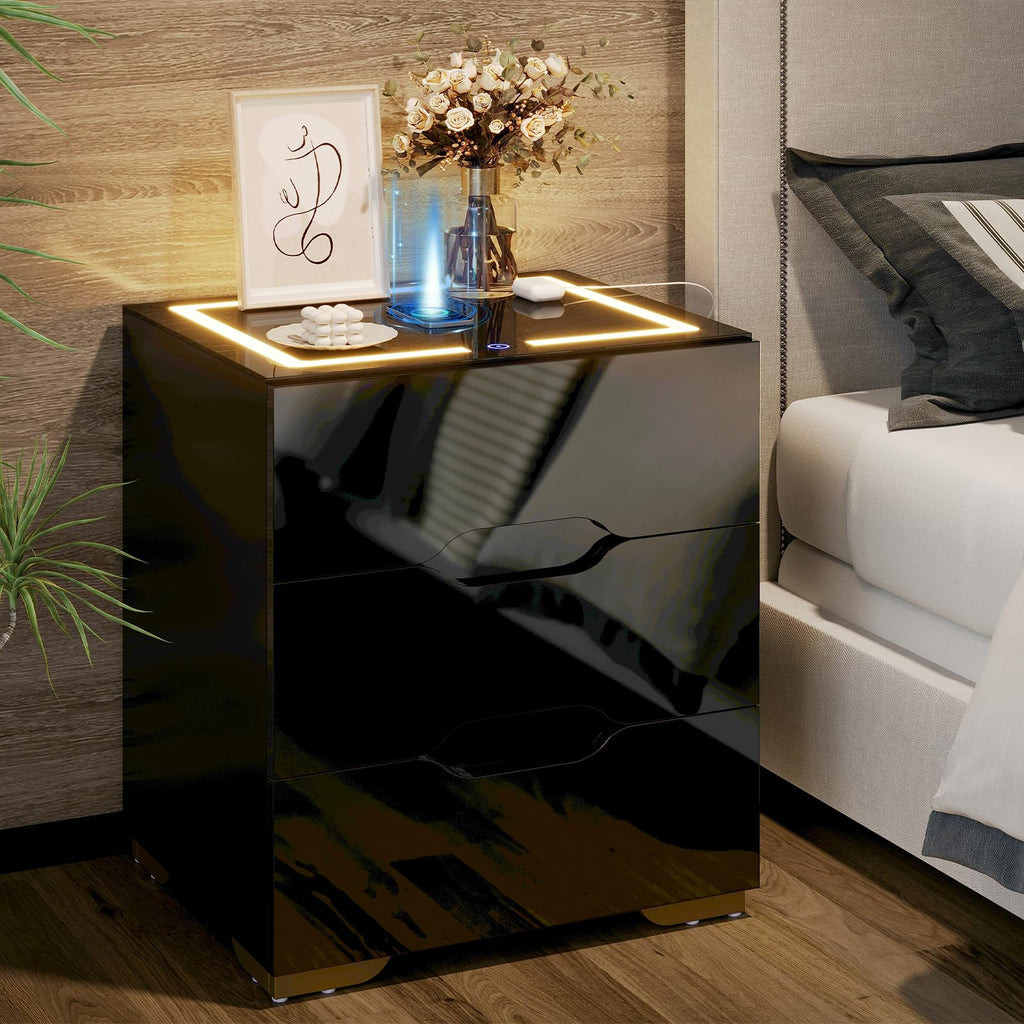 LED Nightstand with Wireless Charging Station 3 Drawers P226889