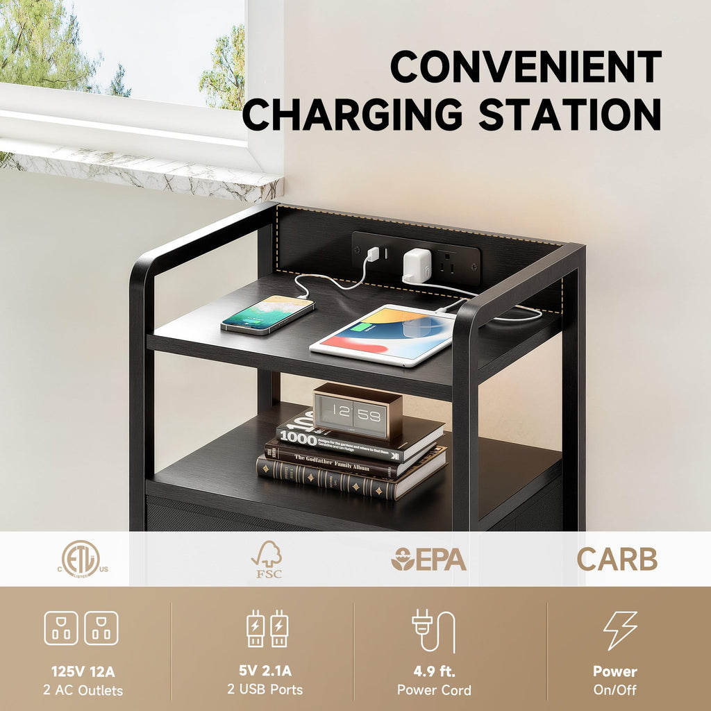 Black 3 Drawer Nightstand with Charging Station N34285