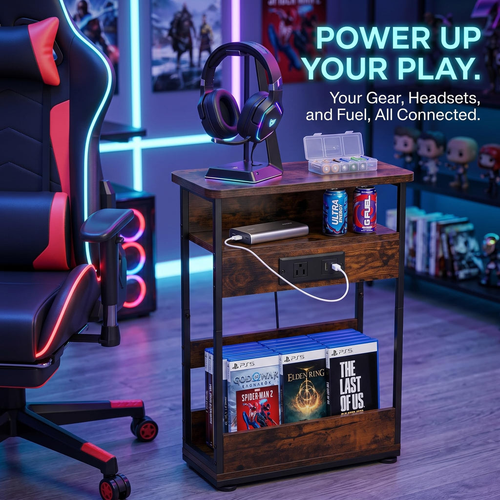 Narrow Side Table with Charging Station S1970