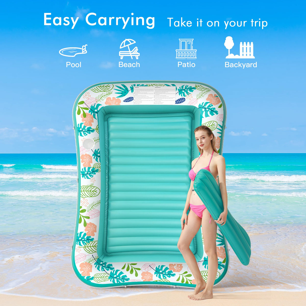 Inflatable Tanning Pool Lounger 75" x 51" Green O654072